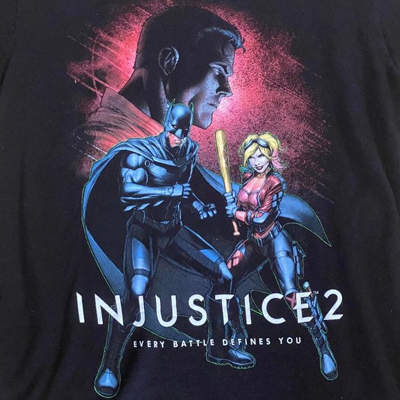 T-shirt Injustice 2 Batman Harley Quinn Superman - Taille L, Noir, 100% Coton - Occasion Très Bon état